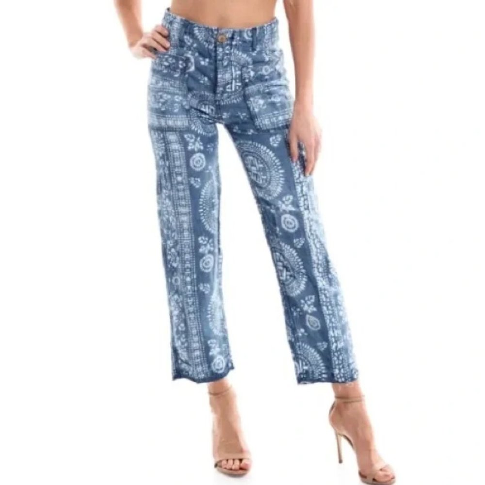 FREE PEOPLE Island Vibes Print Linen Trousers